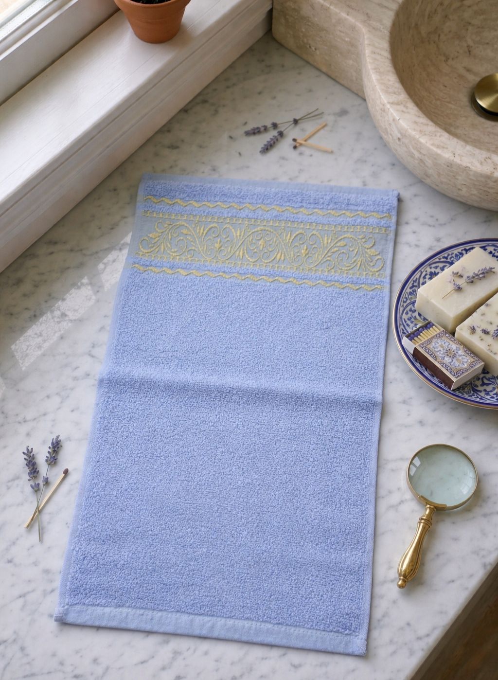 Hand Towel ,40 x 60 cm,100% Cotton, powder blue