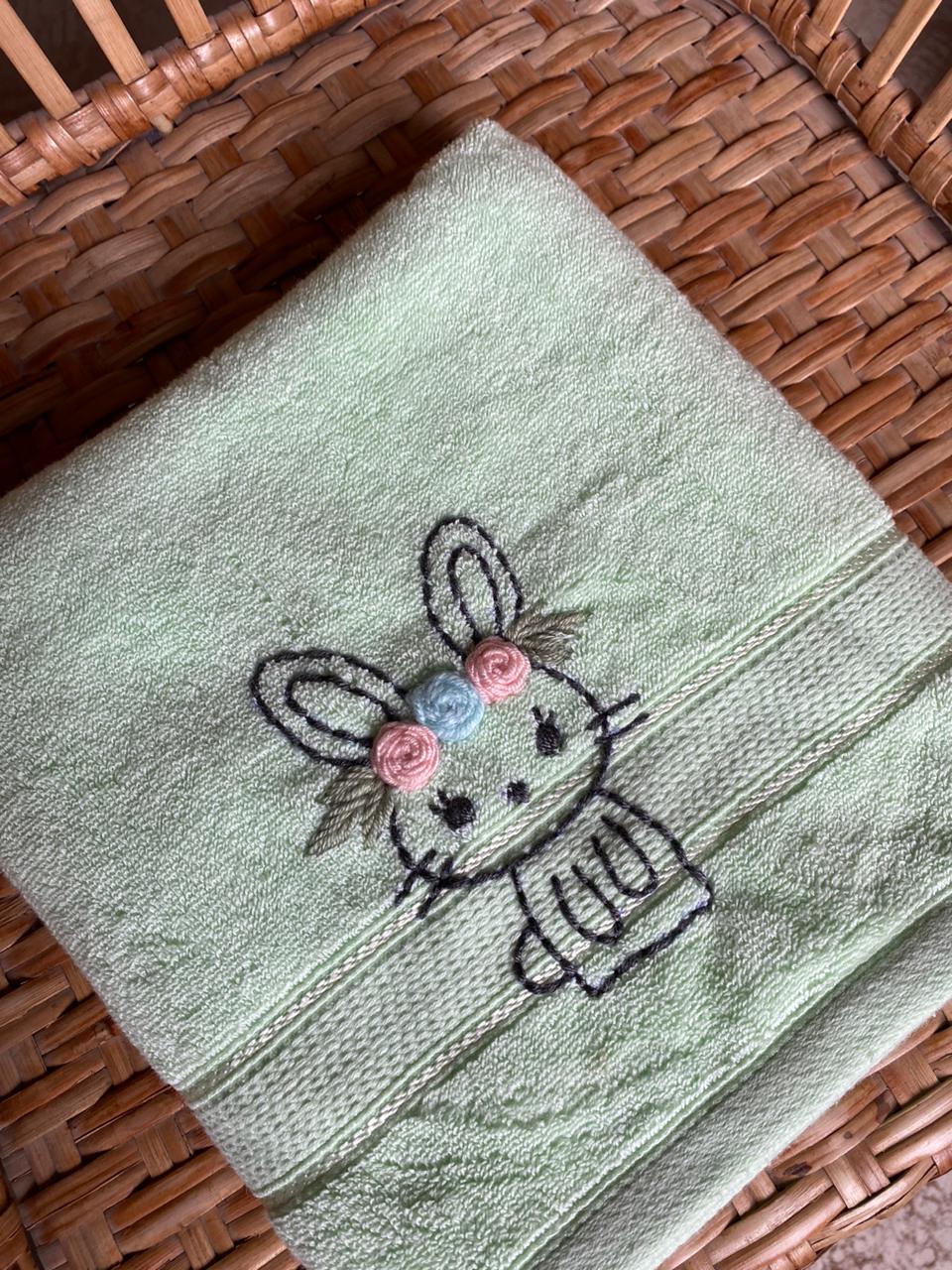 Handmade face towel , 50 X100 cm , 100% cotton , Rabbit design