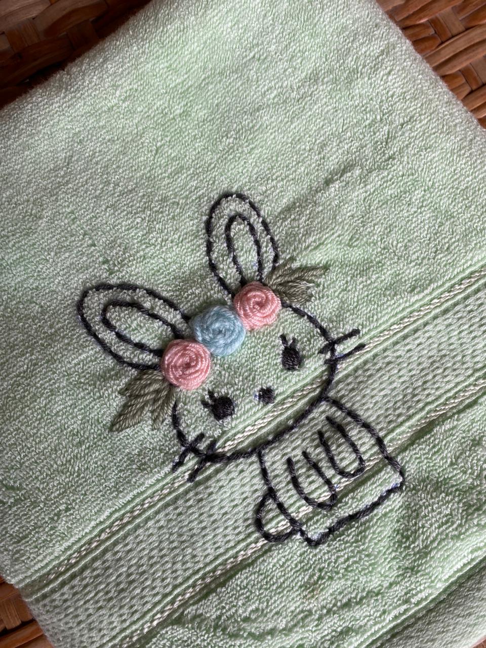 Handmade face towel , 50 X100 cm , 100% cotton , Rabbit design
