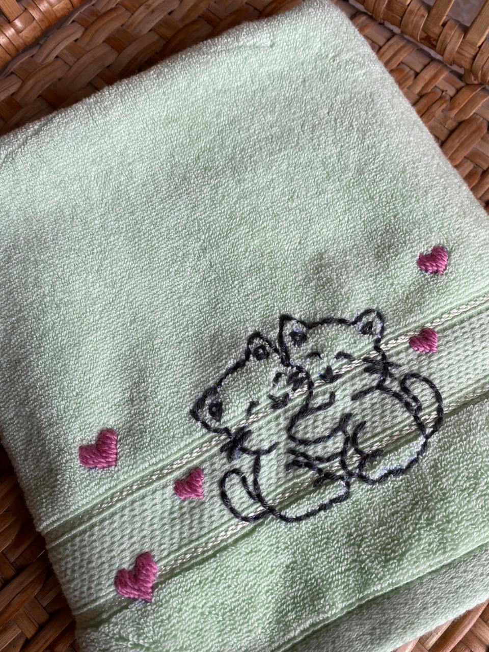 Handmade face towel , 50 X100 cm , 100% cotton ,Cats design