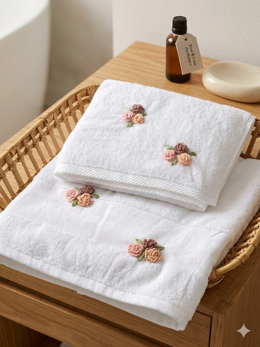 Handmade  towel ,100% cotton ,Bullion Rose design