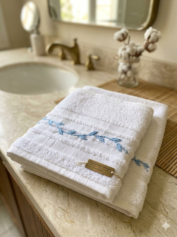 Handmade towel ,100% cotton ,Blue floral design