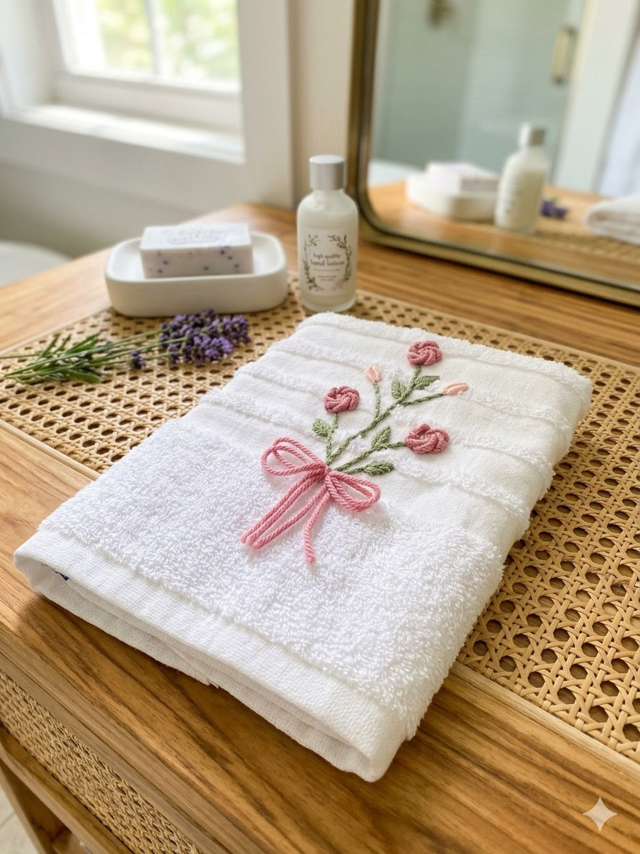 Handmade towel ,100% cotton ,Ribbon design