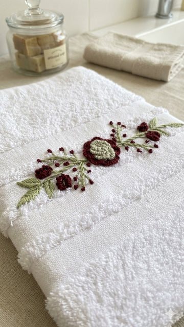 Face towel 50 x100 cm ,100% cotton ,red flowers design