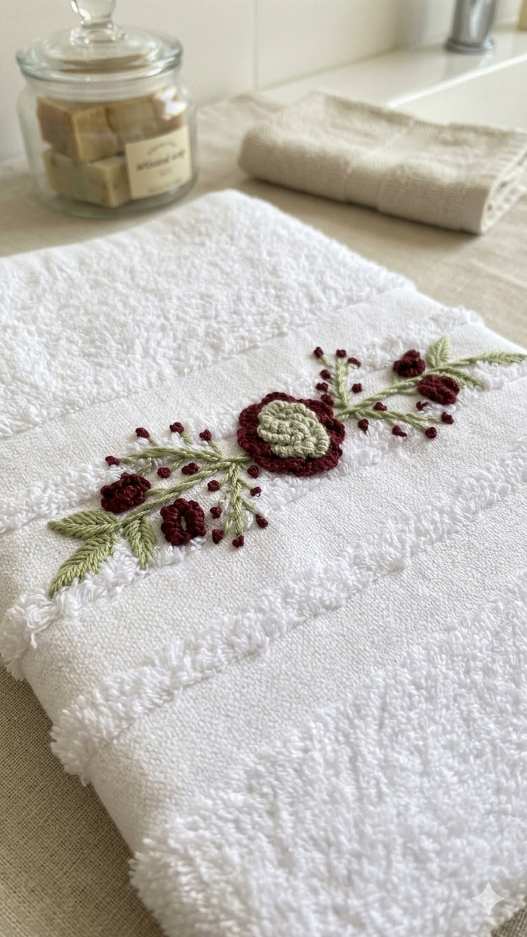 Face towel 50 x100 cm ,100% cotton ,red flowers design