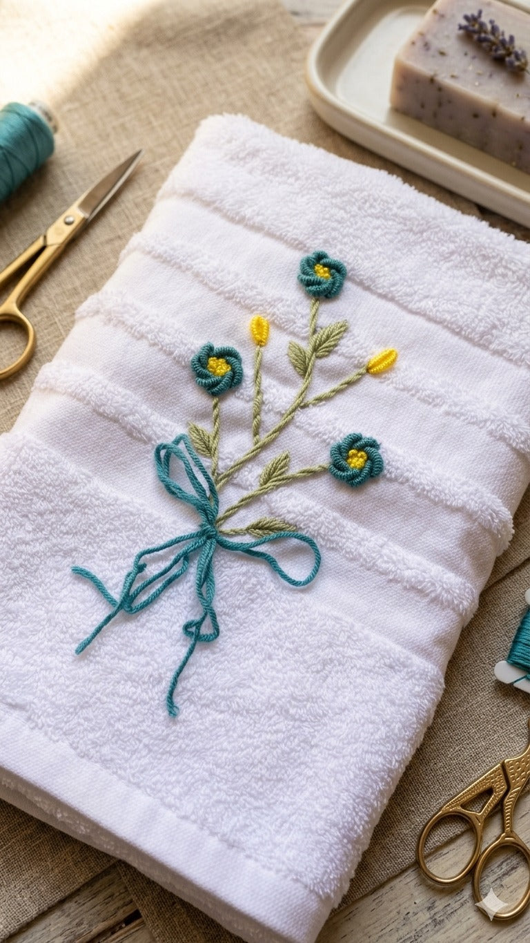 Face towel 50 x100 cm ,100% cotton ,turqoise flowers design