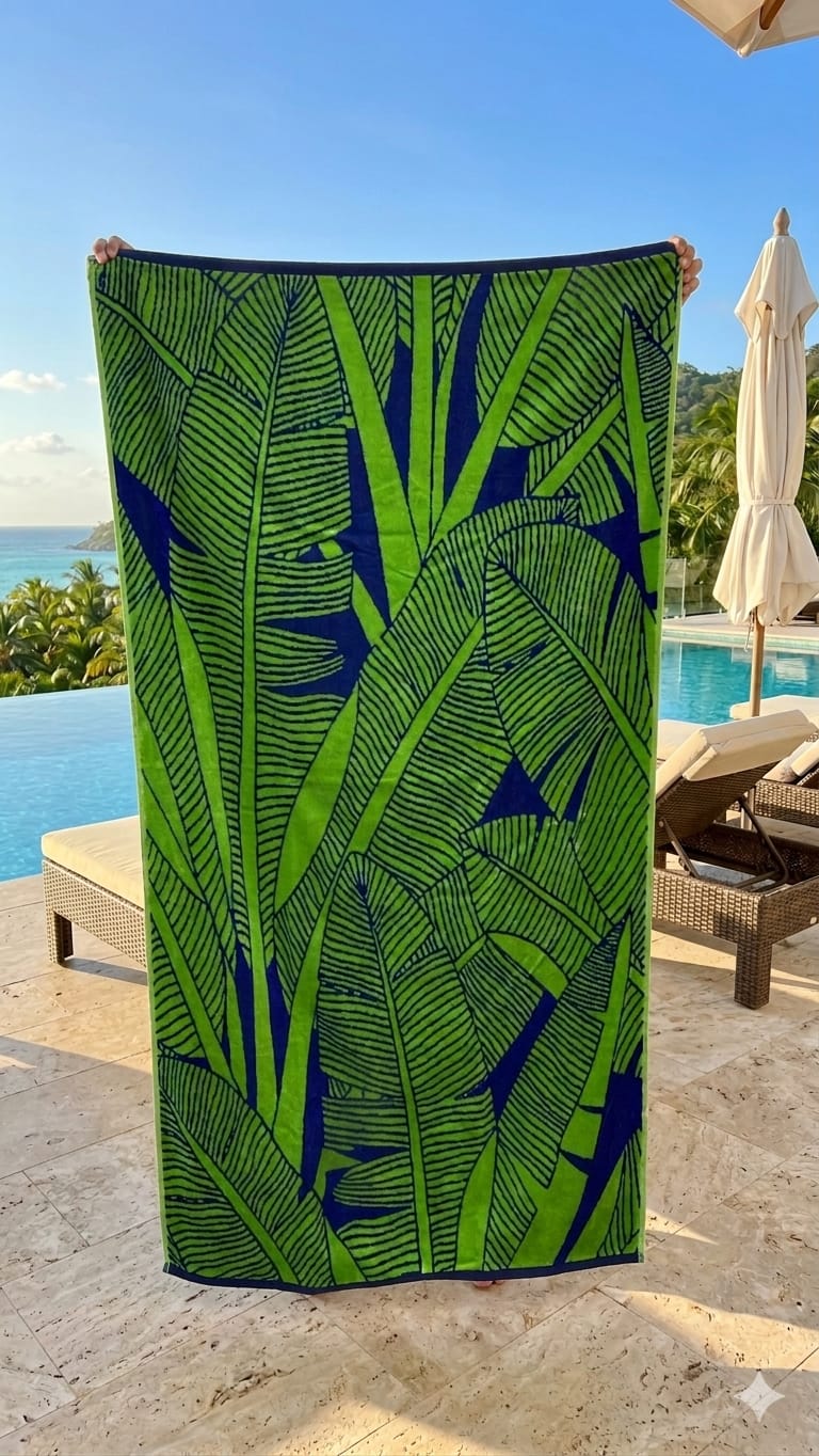 Beach towel, 90*160 cm ,100% cotton ,Tropical Leaves  design