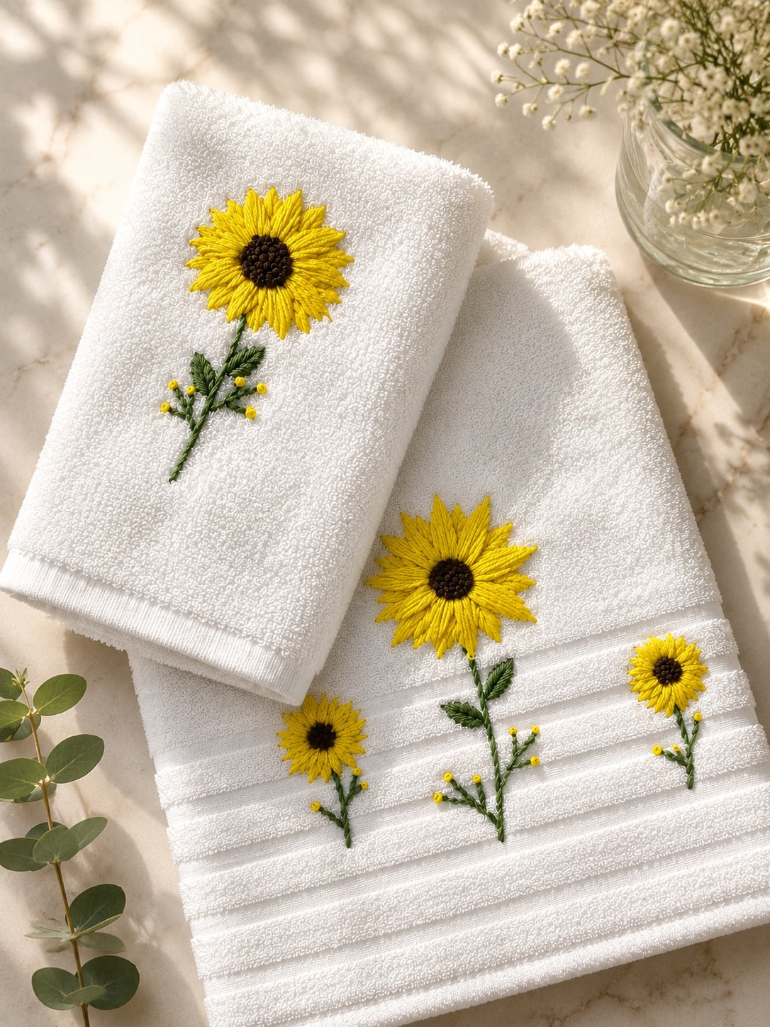 Handmade towel,100% cotton ,Sunflower design