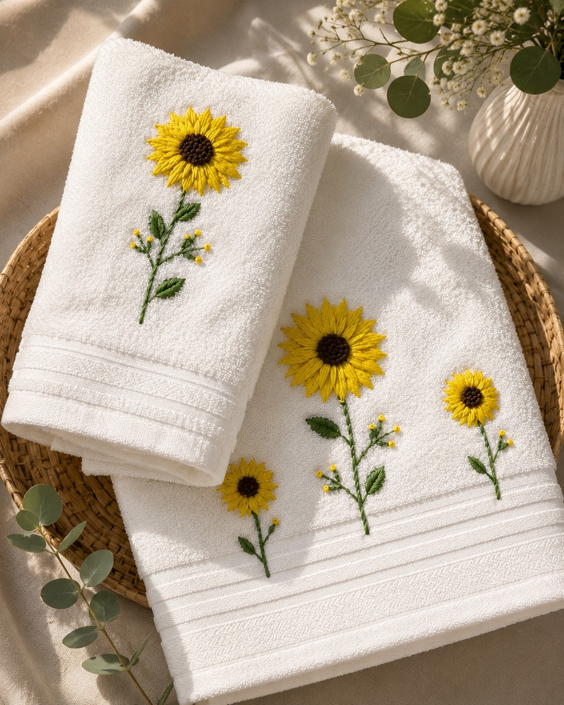 Handmade towel,100% cotton ,Sunflower design