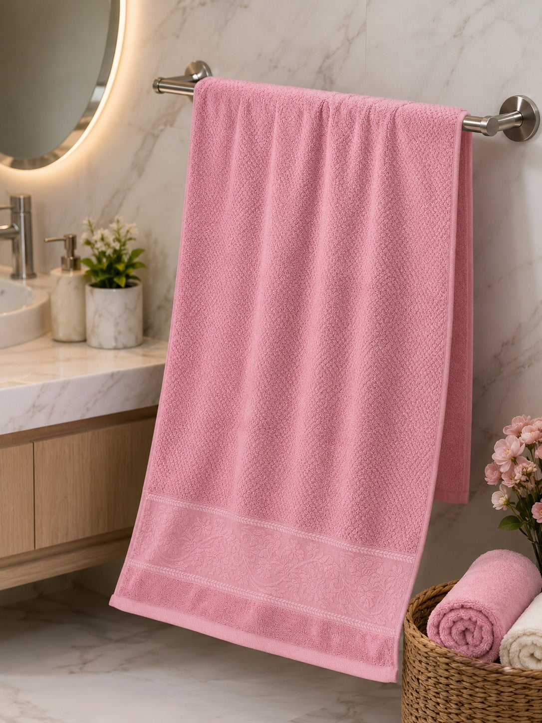 Face towel ,50 X 100 cm , 100% cotton ,Textured Floral Weave design