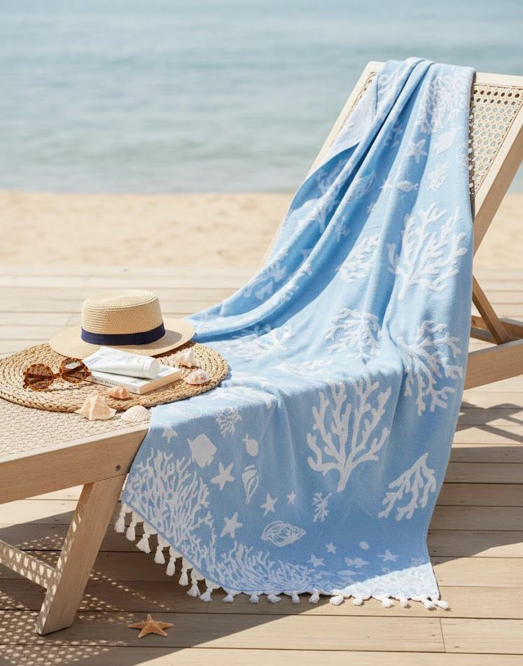 Beach Towel, 100% Cotton ,size 86*160  cm ,Fresh Coral Design