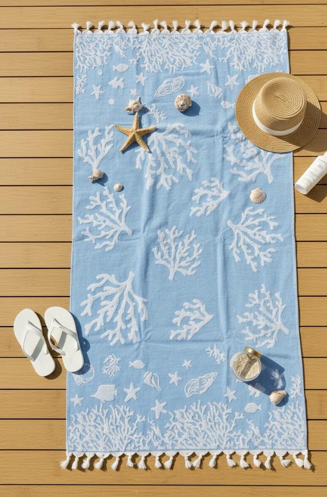 Beach Towel, 100% Cotton ,size 86*160  cm ,Fresh Coral Design