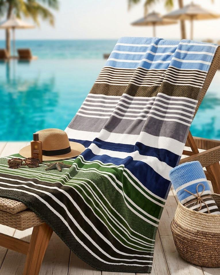 Beach Towel, 100% Cotton ,size 86*158 cm ,Colorful Summer Stripe Design
