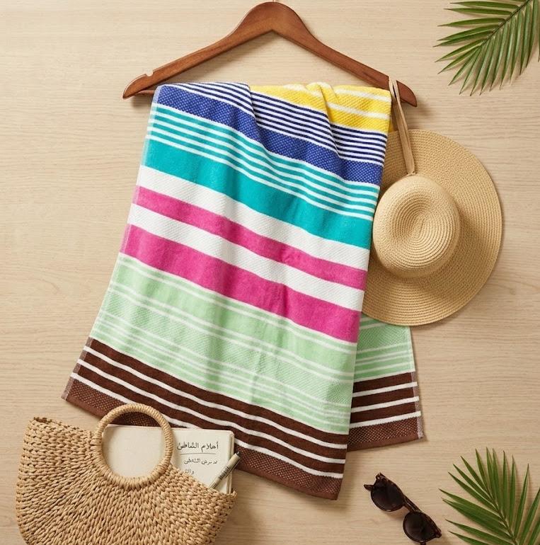 Beach Towel, 100% Cotton ,size 86*158 cm ,Colorful Summer Stripe Design