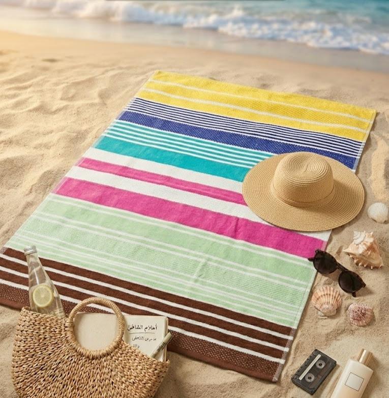 Beach Towel, 100% Cotton ,size 86*158 cm ,Colorful Summer Stripe Design