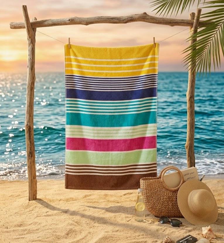 Beach Towel, 100% Cotton ,size 86*158 cm ,Colorful Summer Stripe Design