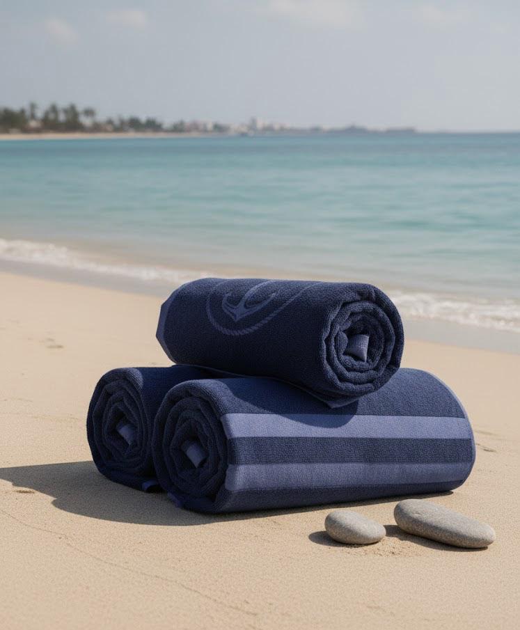 Beach Towel, 100% Cotton, 95 x 170 cm, Navy Anchor Coastal Design