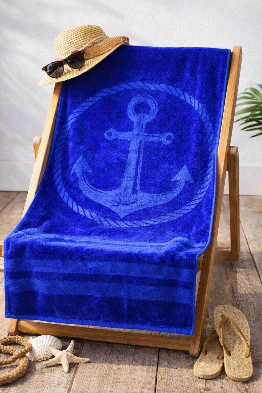 Beach Towel, 100% Cotton, 95 x 170 cm, Navy Anchor Coastal Design