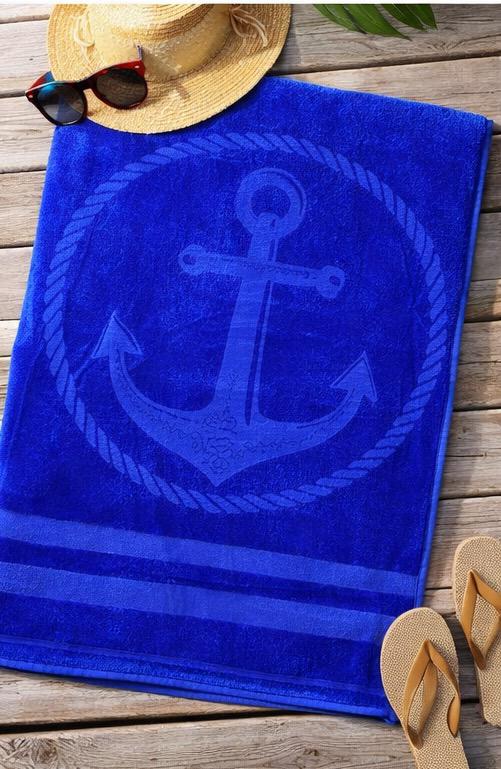 Beach Towel, 100% Cotton, 95 x 170 cm, Navy Anchor Coastal Design