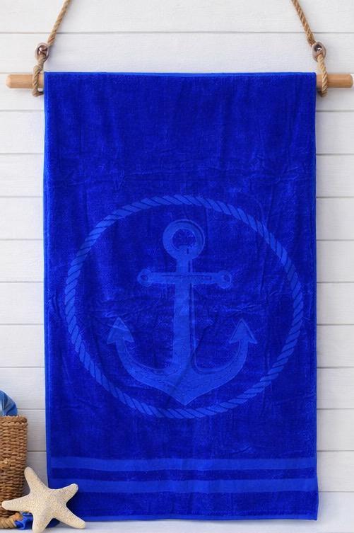Beach Towel, 100% Cotton, 95 x 170 cm, Navy Anchor Coastal Design