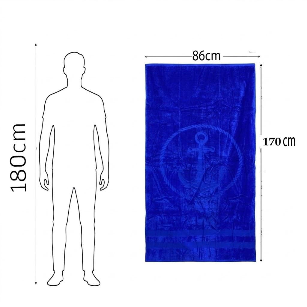 Beach Towel, 100% Cotton, 95 x 170 cm, Navy Anchor Coastal Design