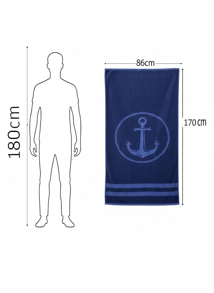 Beach Towel, 100% Cotton, 95 x 170 cm, Navy Anchor Coastal Design