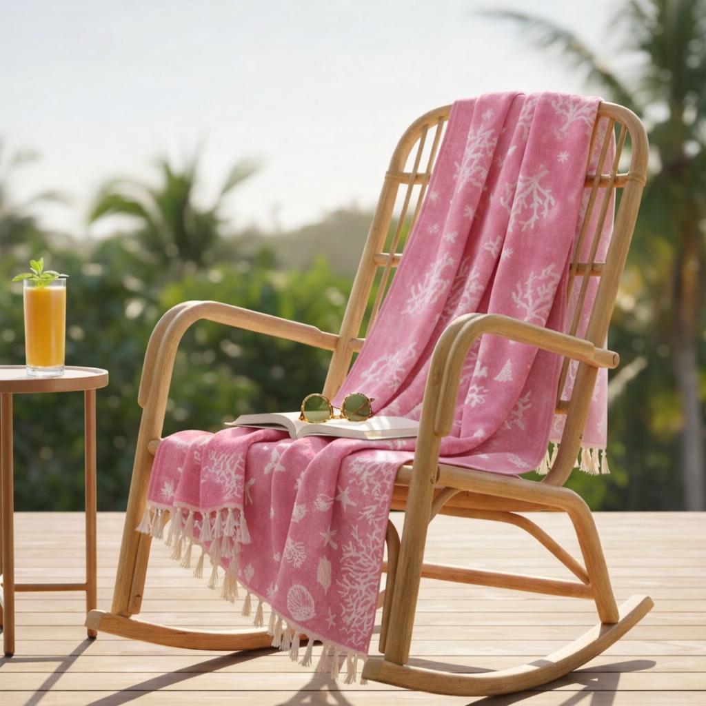Beach Towel, 100% Cotton ,size 135 x 165  cm , Elegant Coral Reef Coastal