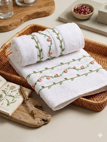 Handmade  towel ,100% cotton ,Mini leaves  design