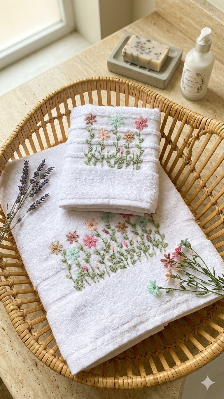 Handmade towel,100% cotton , Little garden design