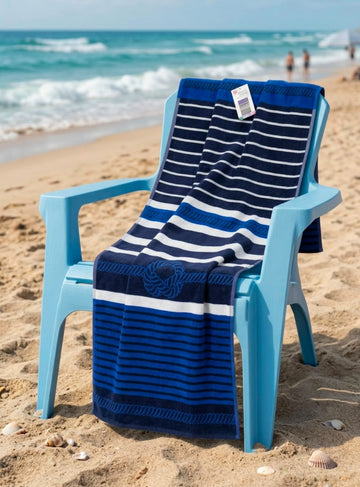Beach towel , 86 x 170 , 100% cotton ,Highly absorbent ,Nautical Rope-Accented Horizontal Stripe Beach Towel