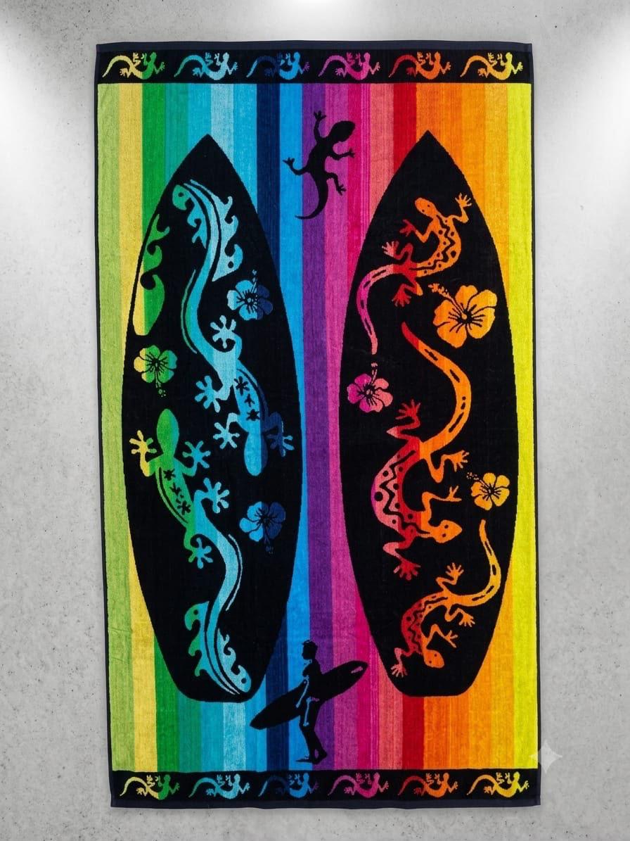 Beach towel , 86 x 160 , 100% cotton ,Highly absorbent ,Vibrant Tropical Gecko Beach Towel