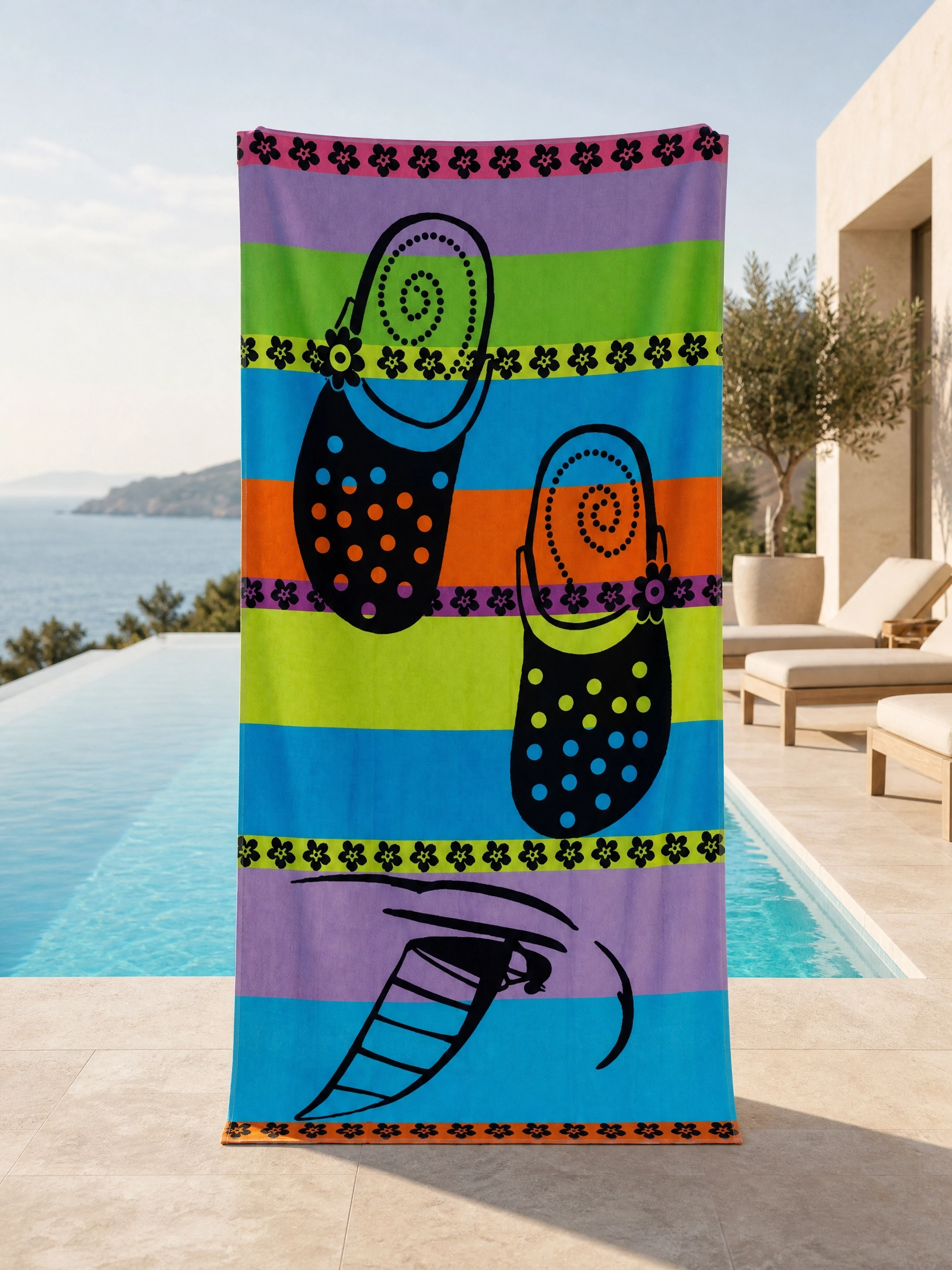 Beach towel , 86 x 160 , 100% cotton ,Highly absorbent , Vibrant Boho Dots Stripe Beach Towel