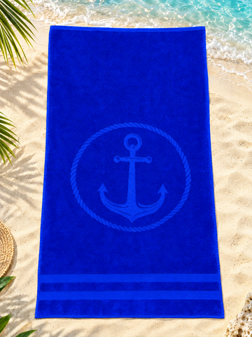 Beach Towel ,95 × 170 cm , 100% cotton ,Highly absorbent ,Nautical Anchor Design Beach Towel