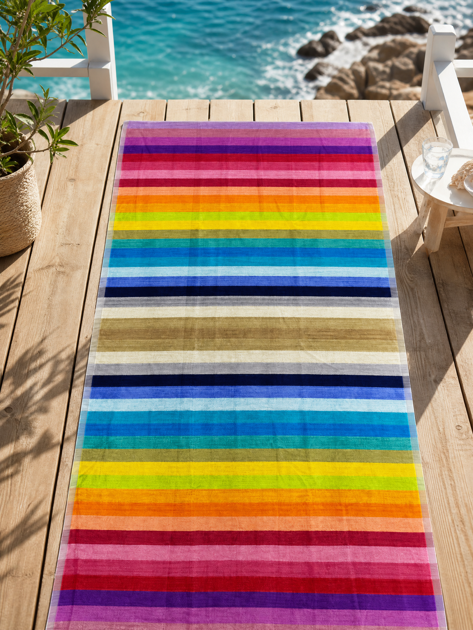 Beach towel , 86 x 160 , 100% cotton ,Highly absorbent , Vibrant Rainbow Stripes Beach Towel