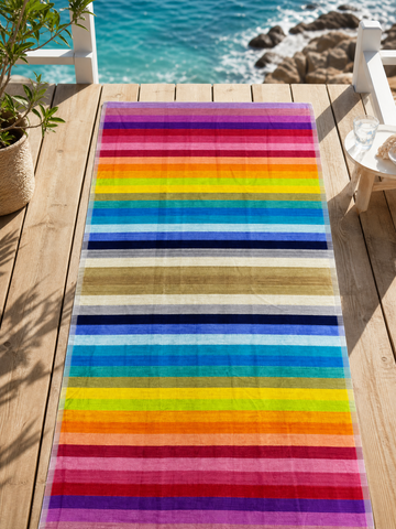 Beach towel , 86 x 160 , 100% cotton ,Highly absorbent , Vibrant Rainbow Stripes Beach Towel