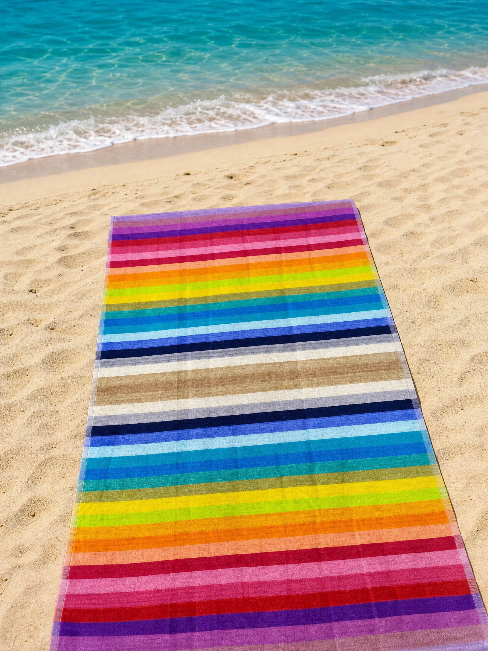 Beach towel , 86 x 160 , 100% cotton ,Highly absorbent , Vibrant Rainbow Stripes Beach Towel