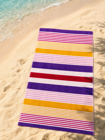 Beach towel , 86 x 160  cm, 100% cotton ,Highly absorbent ,Vibrant Sunset Striped Beach Towel
