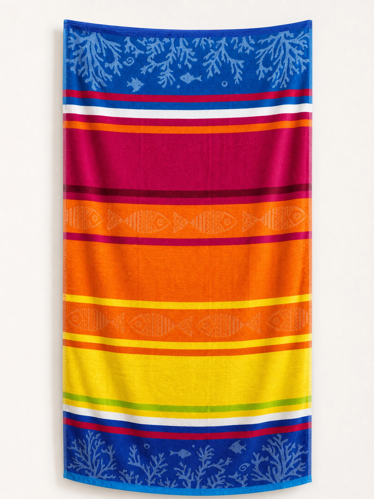 Beach towel , 86 x 160  cm, 100% cotton ,Highly absorbent ,Vibrant Coastal Striped Beach Towel