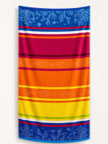 Beach towel , 86 x 160  cm, 100% cotton ,Highly absorbent ,Vibrant Coastal Striped Beach Towel
