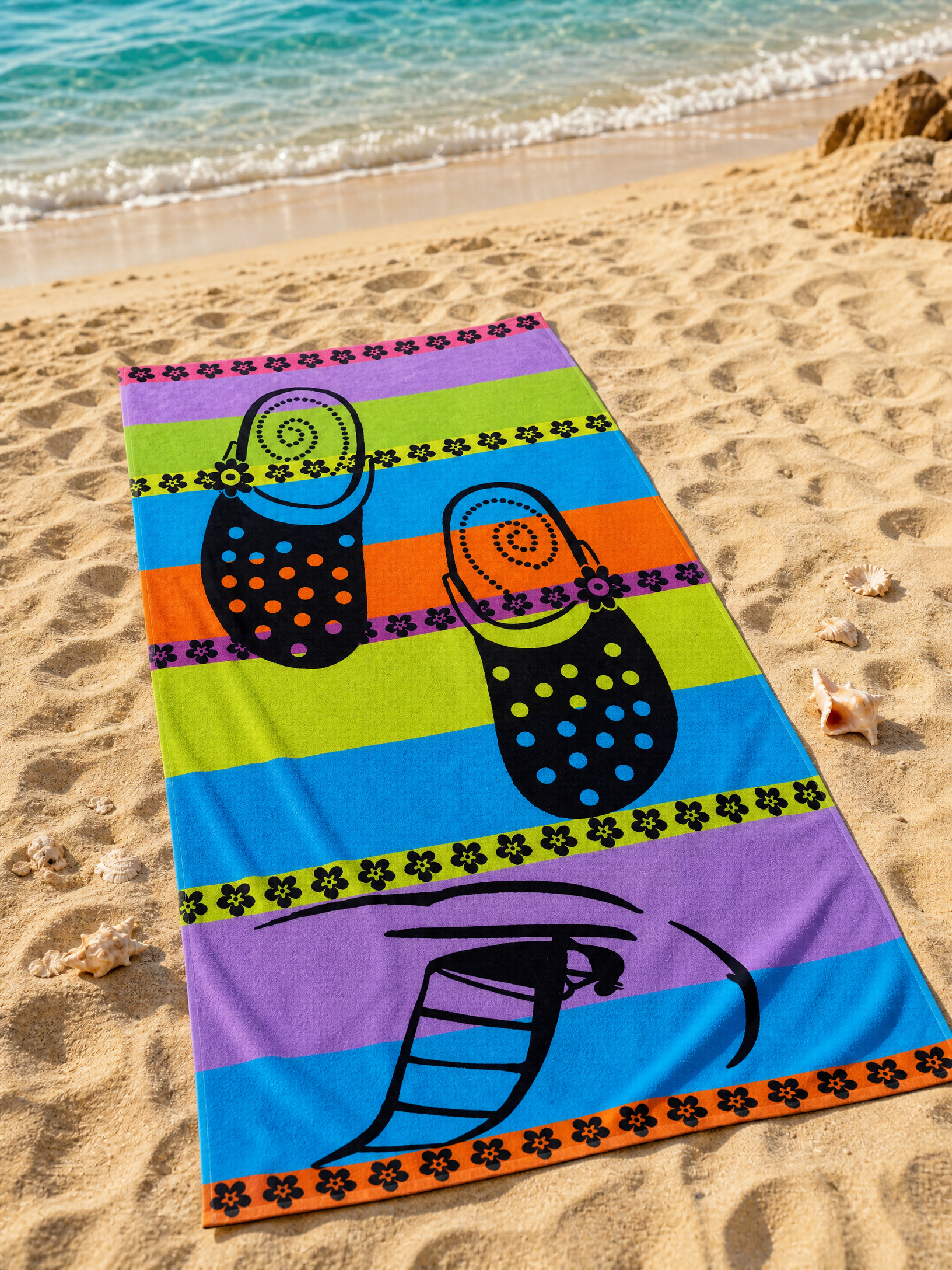 Beach towel , 86 x 160 , 100% cotton ,Highly absorbent , Vibrant Boho Dots Stripe Beach Towel