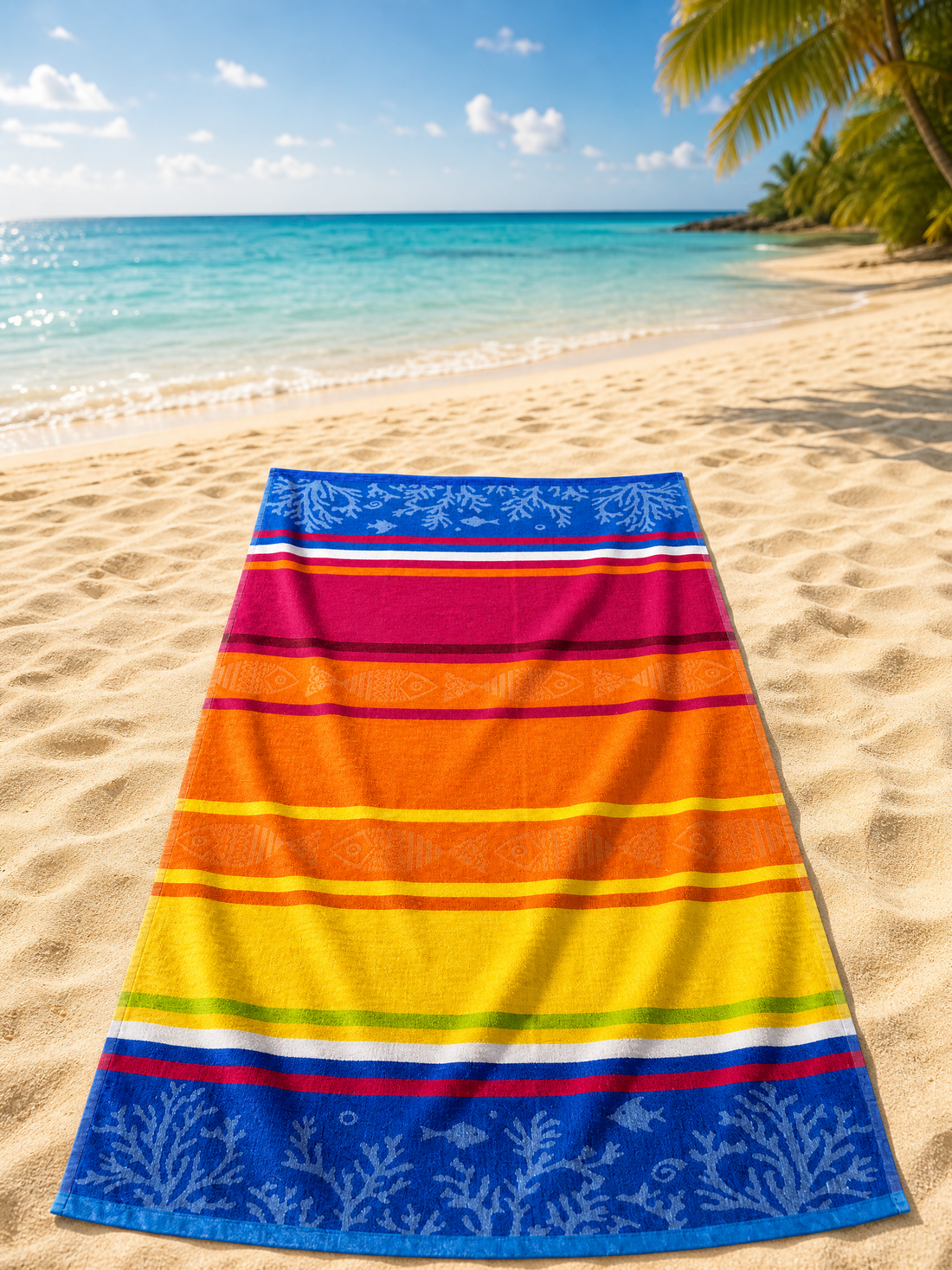 Beach towel , 86 x 160  cm, 100% cotton ,Highly absorbent ,Vibrant Coastal Striped Beach Towel