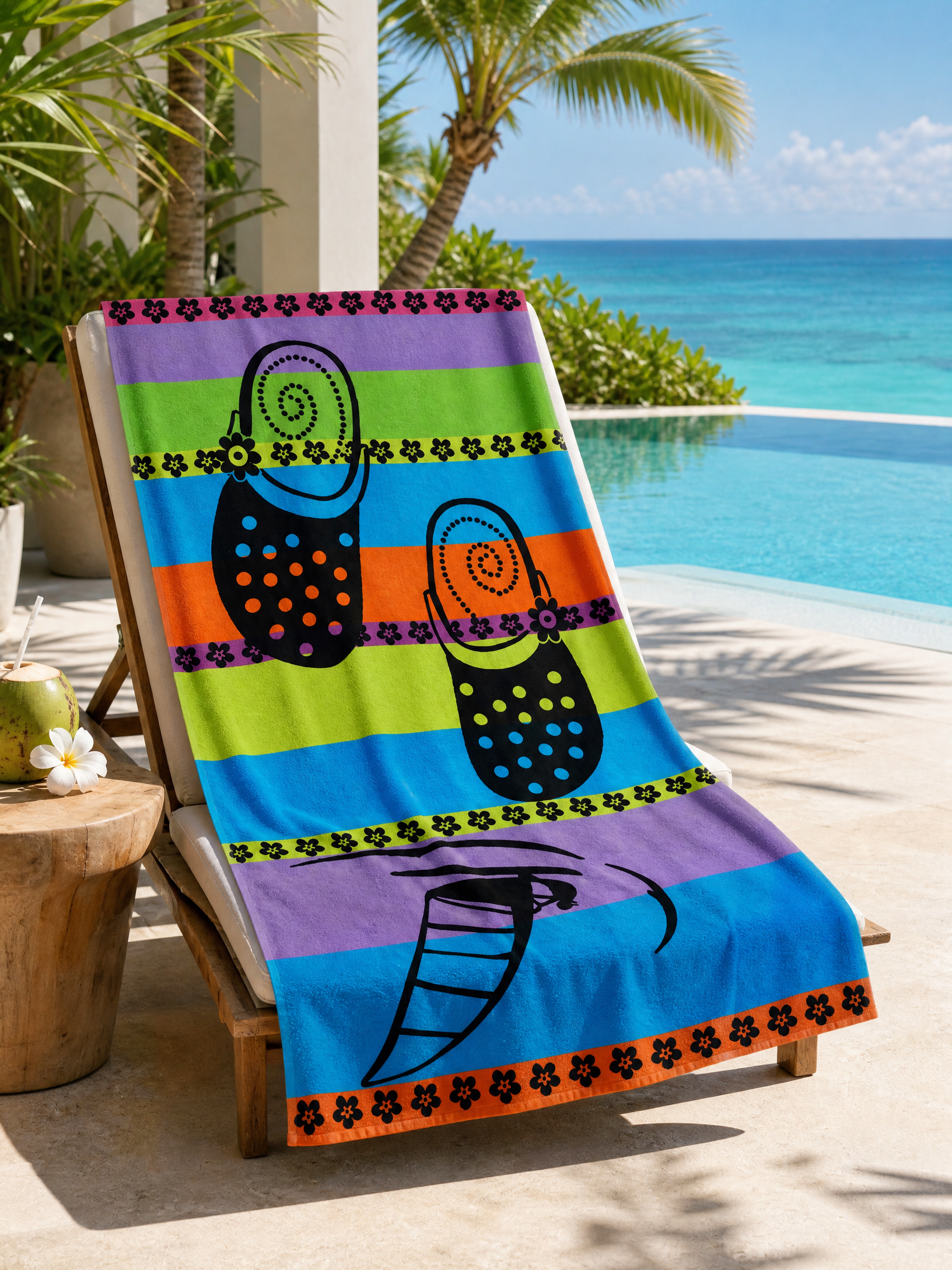 Beach towel , 86 x 160 , 100% cotton ,Highly absorbent , Vibrant Boho Dots Stripe Beach Towel