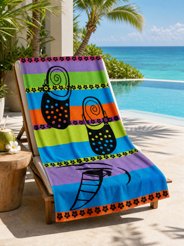 Beach towel , 86 x 160 , 100% cotton ,Highly absorbent , Vibrant Boho Dots Stripe Beach Towel
