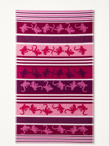 Beach towel , 86 x 160  cm, 100% cotton ,Highly absorbent ,Vibrant Pink & Purple Gecko Beach Towel