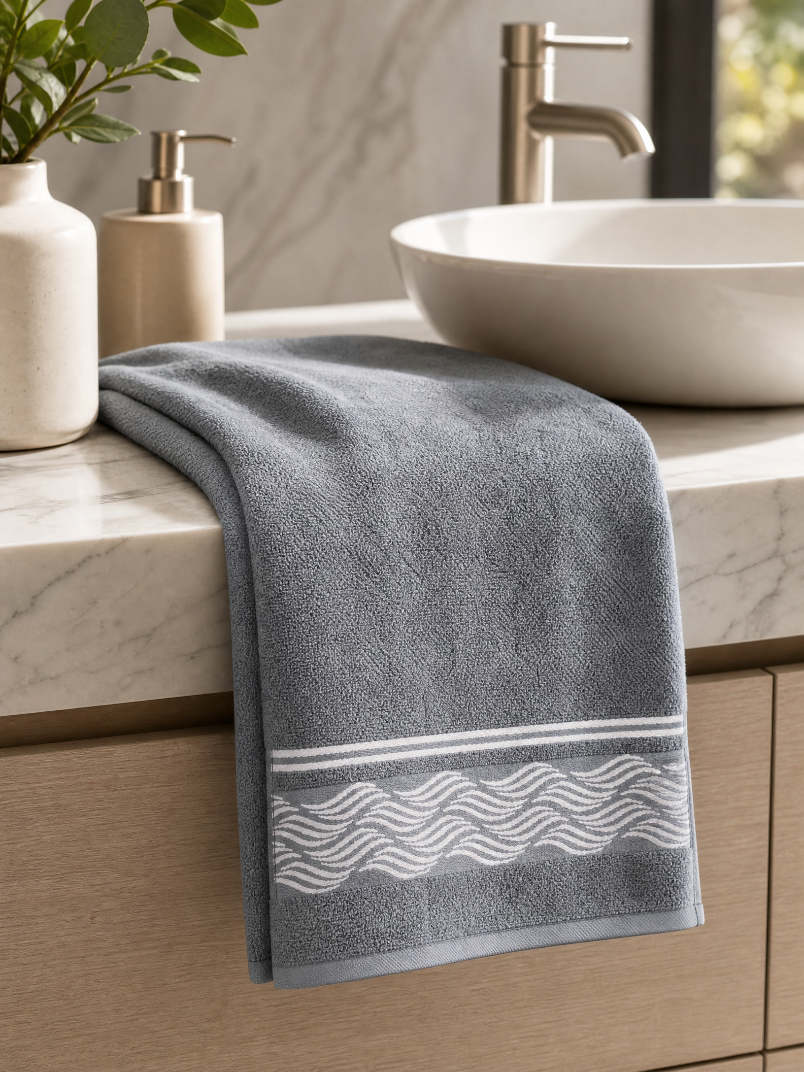 Facetowel , 50*100 , 100% cotton, Highly absorbent ,Wave Border design