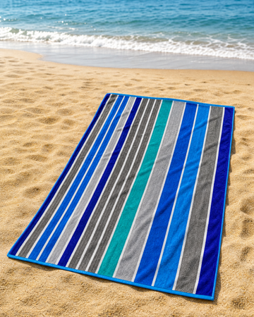 Jumbo Beach Towel ,140x 200  cm, 100% cotton ,Highly absorbent ,Vibrant  Blue & Teal Jumbo Striped Beach Towel