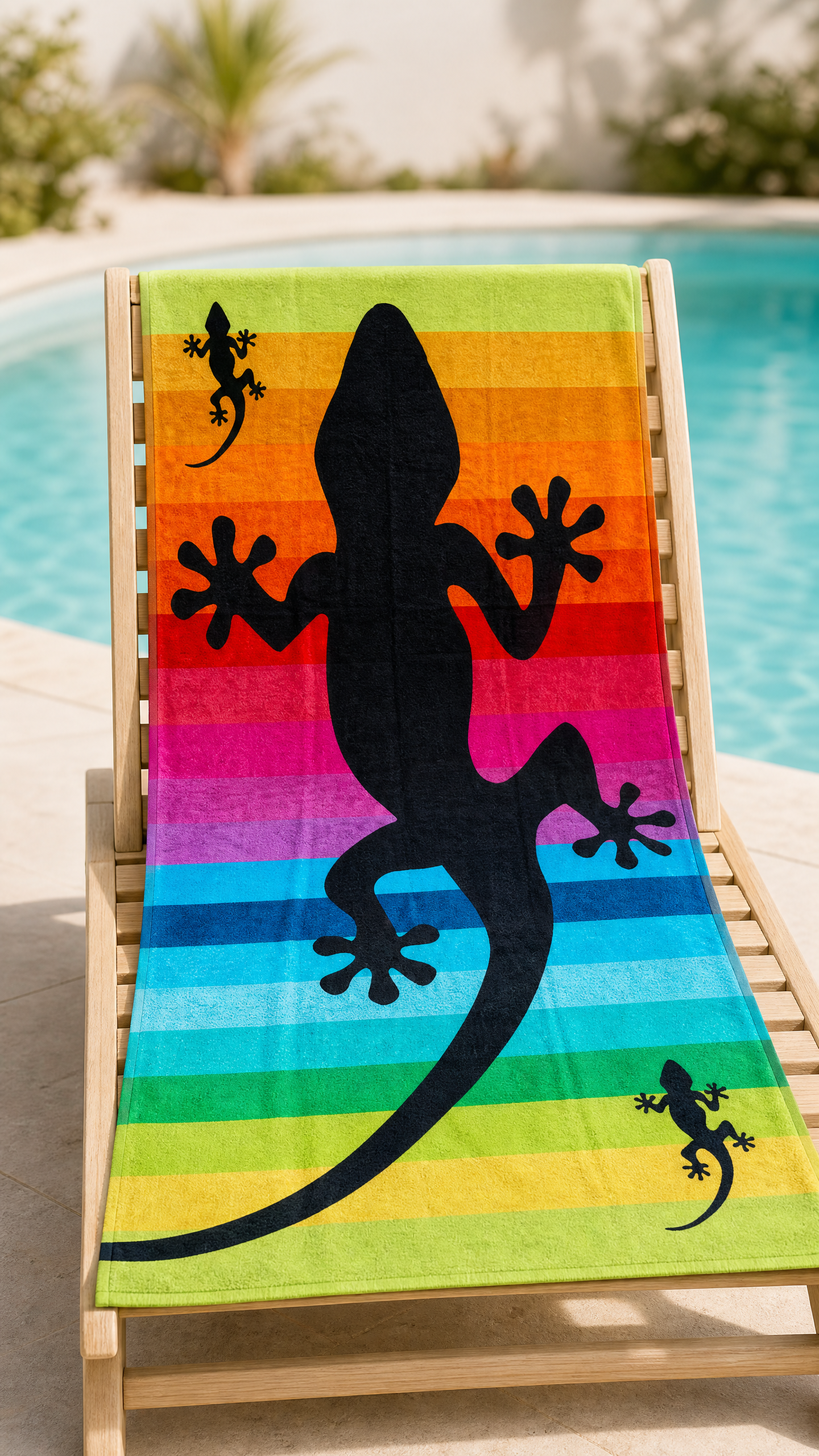 Beach towel , 86 x 160 , 100% cotton ,Highly absorbent ,Vibrant Tropical Gecko Beach Towel