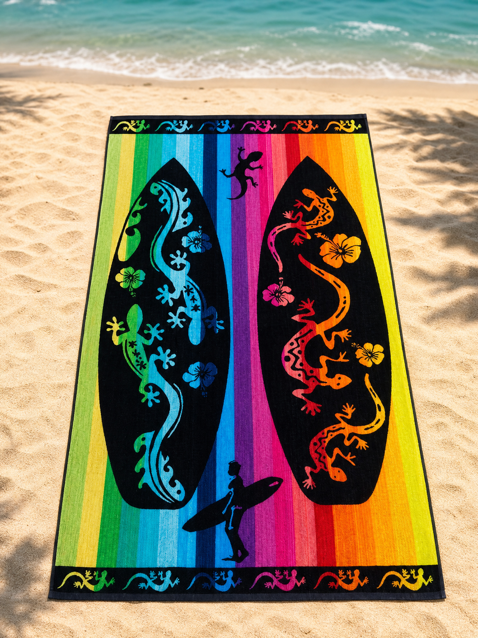 Beach towel , 86 x 160 , 100% cotton ,Highly absorbent ,Vibrant Tropical Gecko Beach Towel