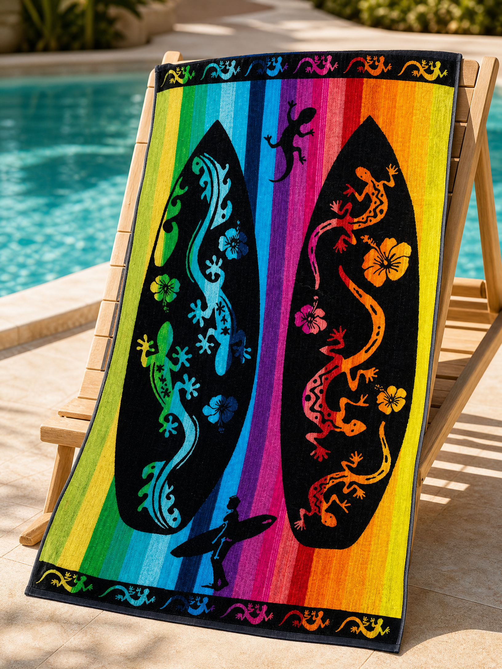 Beach towel , 86 x 160 , 100% cotton ,Highly absorbent ,Vibrant Tropical Gecko Beach Towel