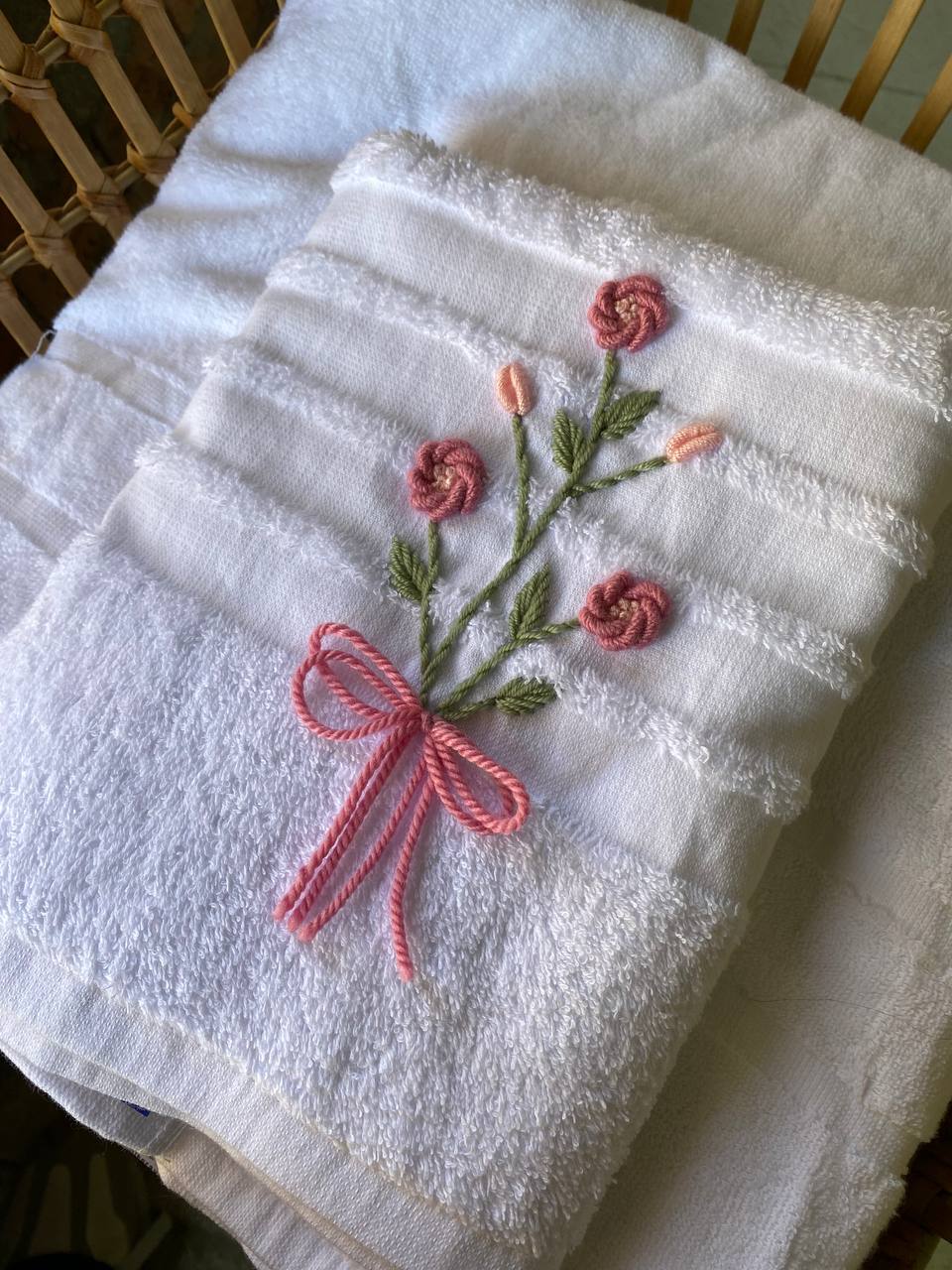 Handmade towel ,100% cotton ,Ribbon design